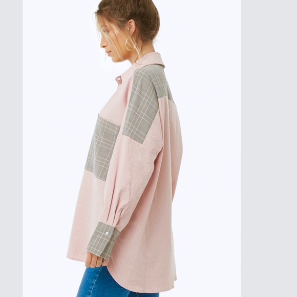 Oversized Button Front Pattern Blocked Shirt - Picture 2 of 8